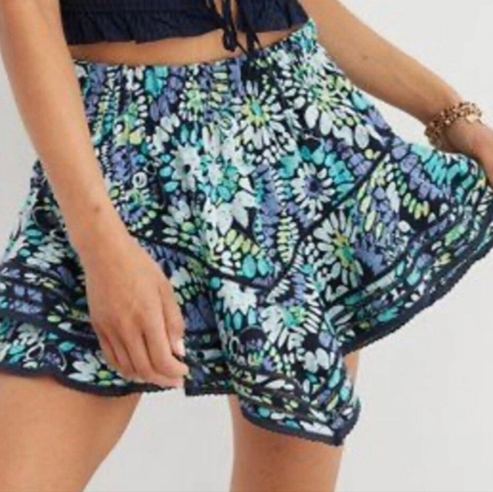 Aerie Rock N Ruffle Blue & Green Skort. NWT. XS